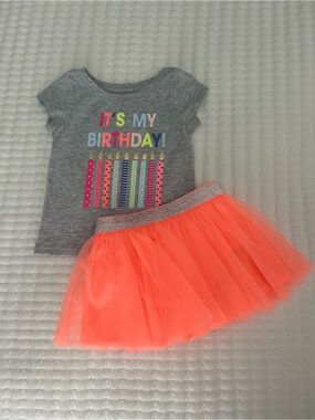 Cat & Jack Girl Birthday Tee and Garanimals Tutu Skort Set. Size 12M